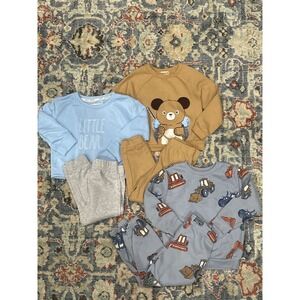 Rae Dunn Bearpaw Sweatshirt Jogger Set Boys 3T Blue Tan Construction Bear